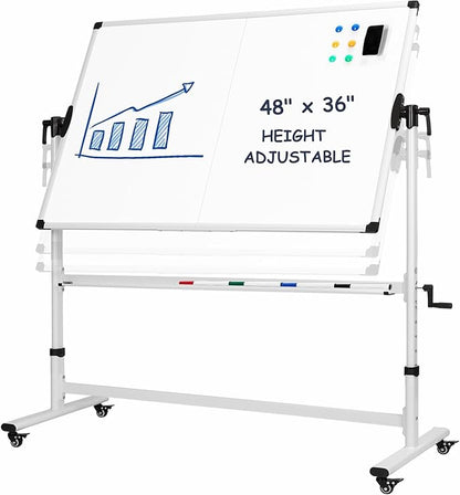 TANKEE Mobile Whiteboard 48 X 36 Inches Height Adjustable Large Standing White by Tankee