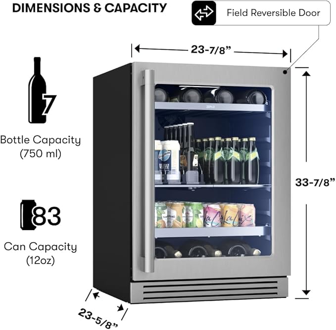 Zephyr 24" Wine Fridge & Beverage Refrigerator Single Zone Under Counter - Image 3