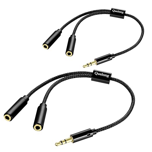 Quelong 2Pcs Headphone Splitter, Dual Headphone Nylon Braided Extension Cable by Unknown
