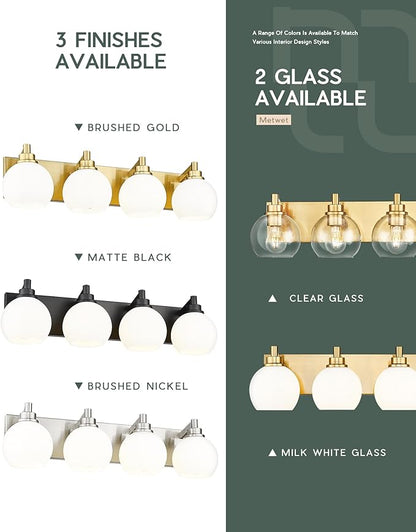 METWET Bathroom Light Fixtures, 4 Light Brushed Gold Vanity Light, 26 Inch - Image 5