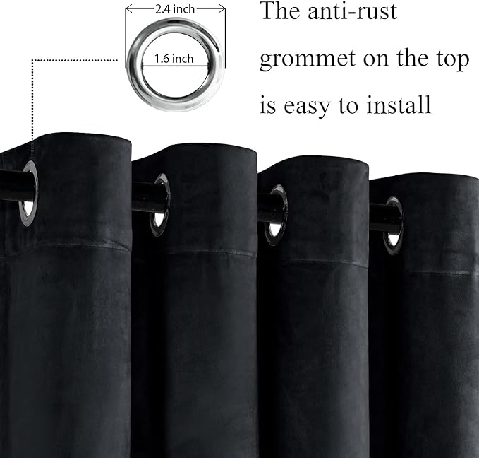 JIUZHEN Black Velvet Curtains 108 inches - Image 2