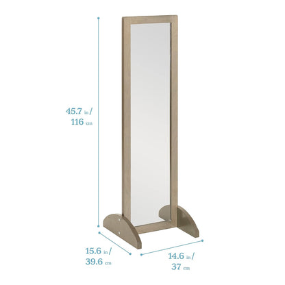ECR4Kids Double-Sided Wooden Bi-Directional Mirror, Montessori, Grey Wash | Durable birch, GREENGUARD Gold Certified, shatter-resistant mirror, anti-tip feet, vertical & horizontal use, classroom/home