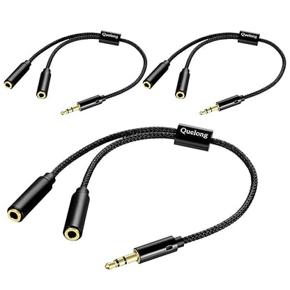 Quelong 3Pcs Headphone Splitter, Dual Headphone Nylon Braided Extension Cable by Unknown
