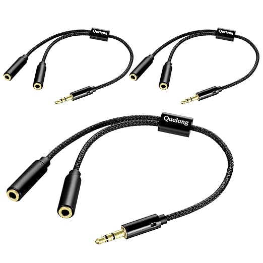 Quelong 3Pcs Headphone Splitter, Dual Headphone Nylon Braided Extension Cable by Unknown
