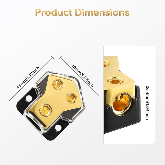 BOJACK 2 Way Splitter Amp Copper Power Distribution Block 0/2/4 AWG Gauge in - Image 5