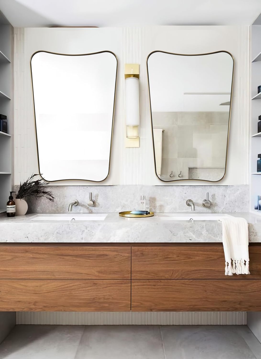 Gold Mirror, 24x36 Irregular Wall Mirror, Gold Antique Bathroom Vanity Mirror, Brass Mirrors for Wall, Asymmetrical Mirror in Rust-Proof Stainless Steel Metal Frame, Wall Mount Vertically