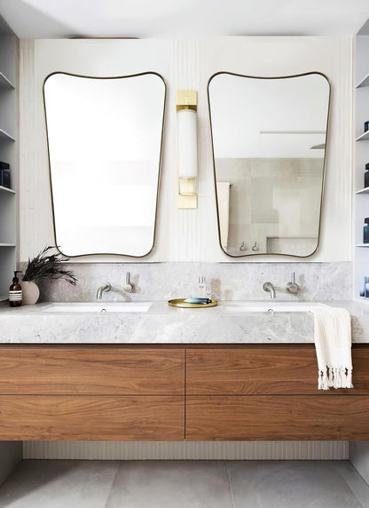 Gold Mirror, 24x36 Irregular Wall Mirror, Gold Antique Bathroom Vanity Mirror, Brass Mirrors for Wall, Asymmetrical Mirror in Rust-Proof Stainless Steel Metal Frame, Wall Mount Vertically