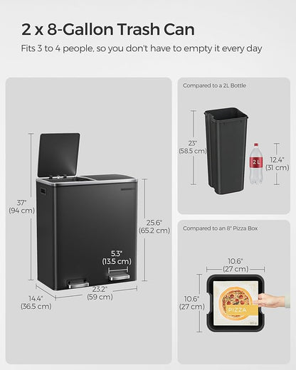 SONGMICS Trash Can, 2 x 8 Gallon Garbage Can - Image 5