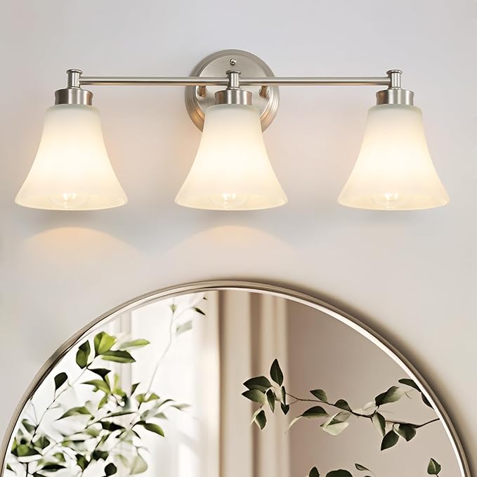 LOUSACE 3 Light Bathroom Vanity Light Vintage Brushed Nickel Bathroom Lighting by LOUSACE