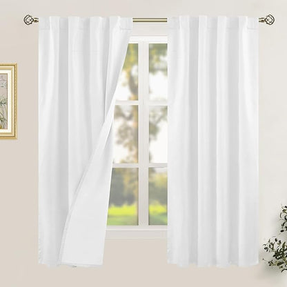 LAMIT White 100% Blackout Linen Curtains, 63 Inches Linen Textured Thermal by LAMIT