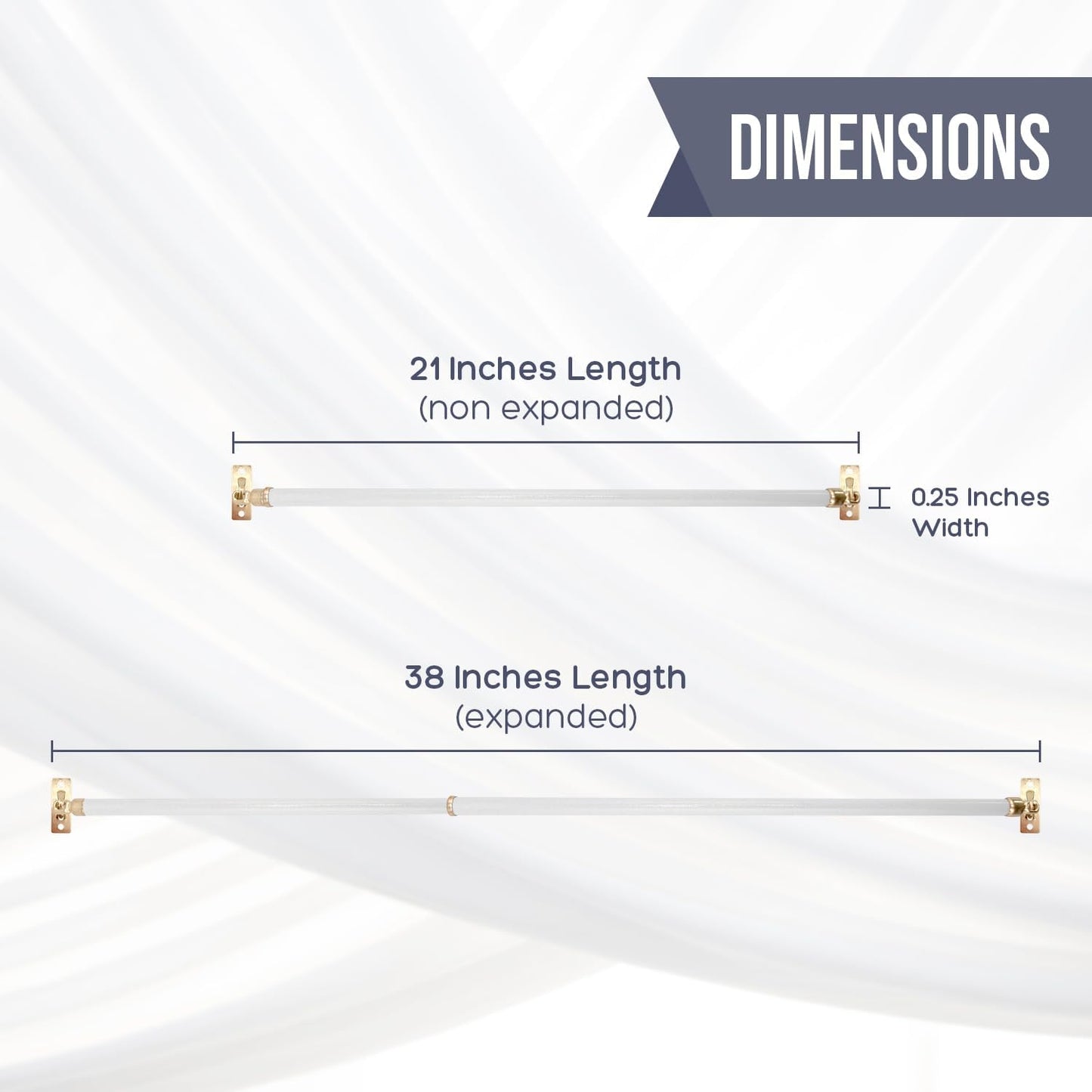 Amazing Drapery Hardware White Swivel Sash Curtain Rods with Brass Ends, Set of 4 (Hardware Included) - Adjustable Length 21-38 Inches, Easy to Install Metal Rods for Doors, Windows, and Sidelights
