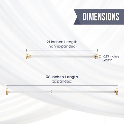 Amazing Drapery Hardware White Swivel Sash Curtain Rods with Brass Ends, Set of 4 (Hardware Included) - Adjustable Length 21-38 Inches, Easy to Install Metal Rods for Doors, Windows, and Sidelights