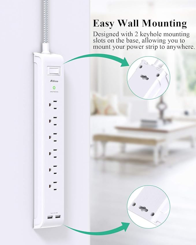 2 Pack Power Strip - 15FT Long Extension Cord - Image 6