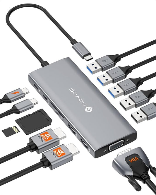NOVOO USB C Docking Station, 12 in 1 Docking Station Dual Monitor by NOVOO