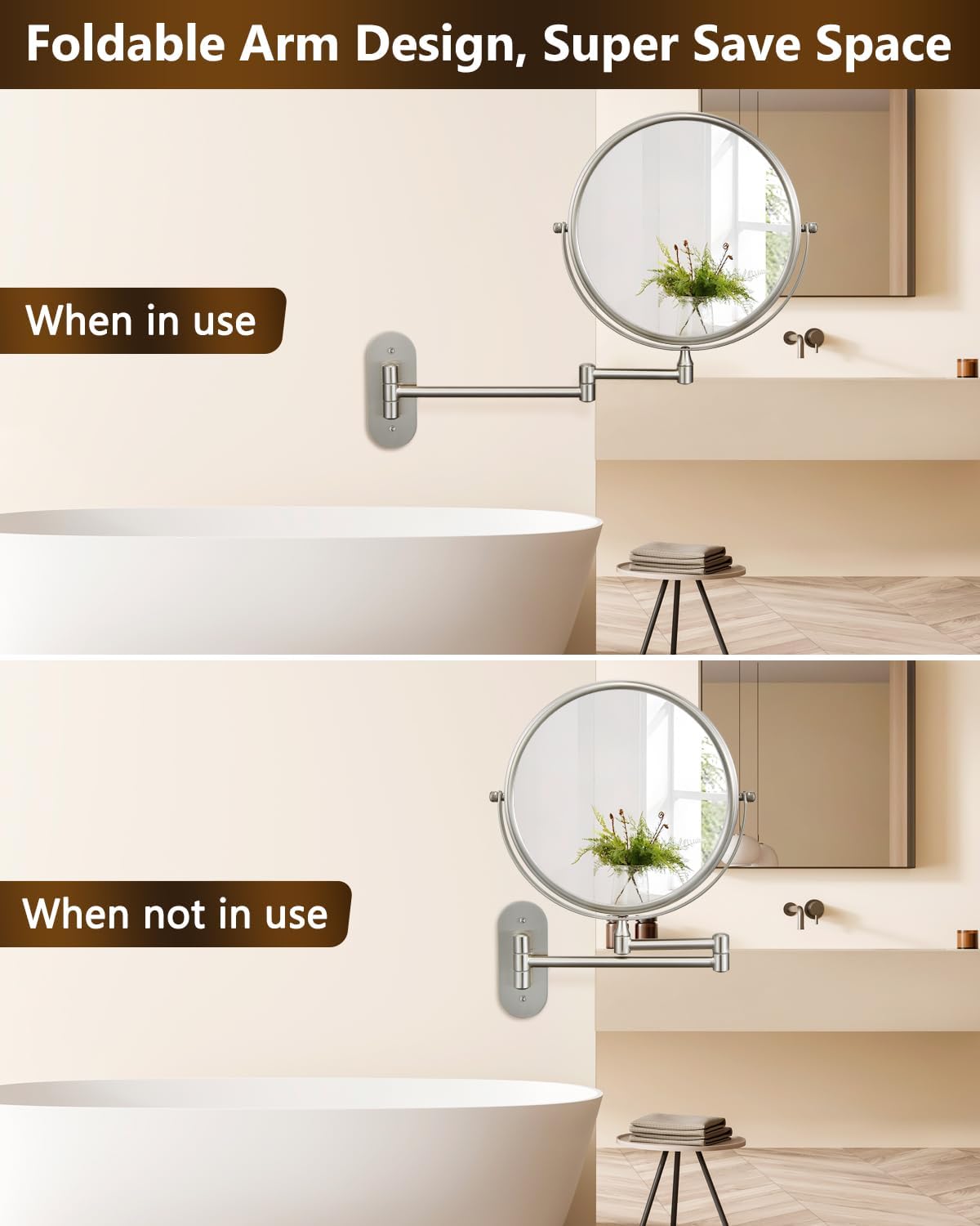 DECLUTTR 9 Inch Wall Mounted Makeup Mirror, 15X Magnification Double Sided Swivel Extendable Bathroom Mirror