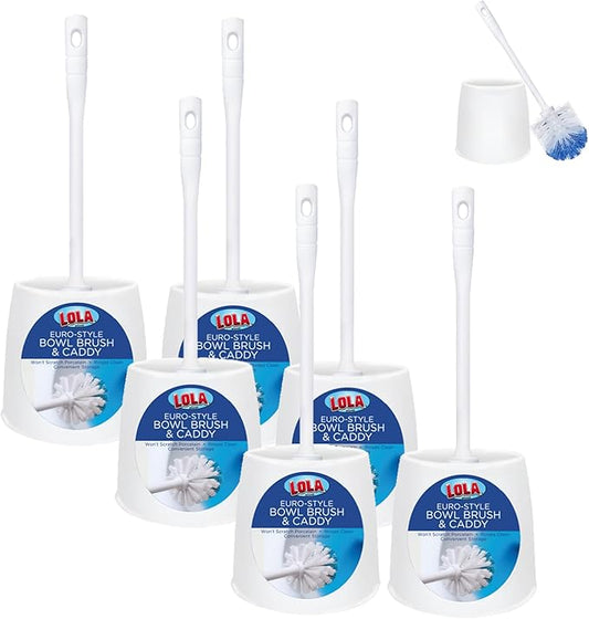 Toilet Brush and Holder Set, by LOLA, 6 Pack, Classic Version, Durable Bristles by LolaProducts