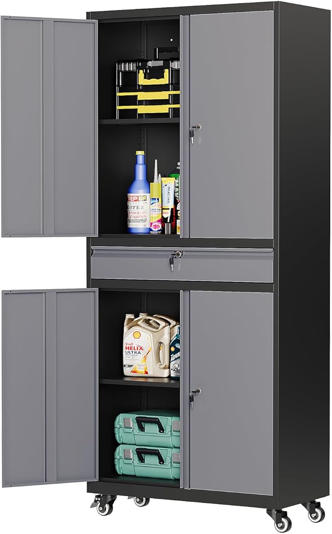 MIIIKO Storage Cabinet with Wheels, Metal Garage Cabinet with Drawer and Doors by MIIIKOOfficeFurniture