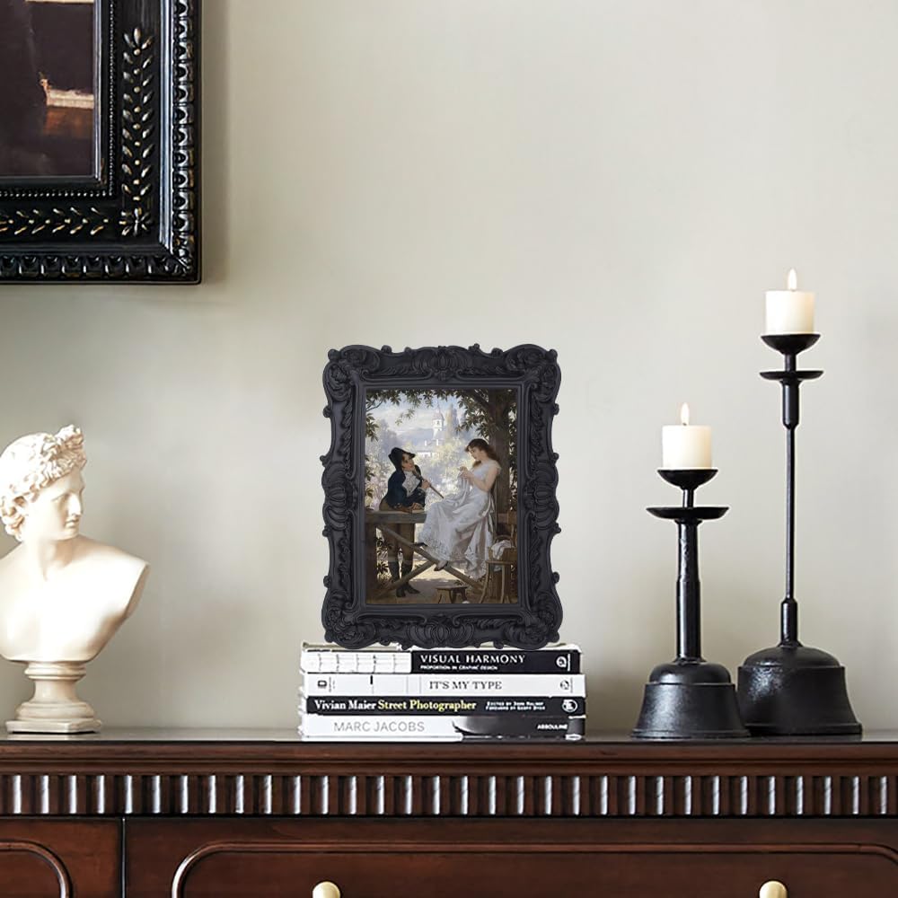 Antique Picture Frames 5x7 Vintage Victorian Ornate Picture Frames with Front Glass Wall Mount and Tabletop Gothic Home Decor Retro Gallery Wall Decor,1 Pack,Black