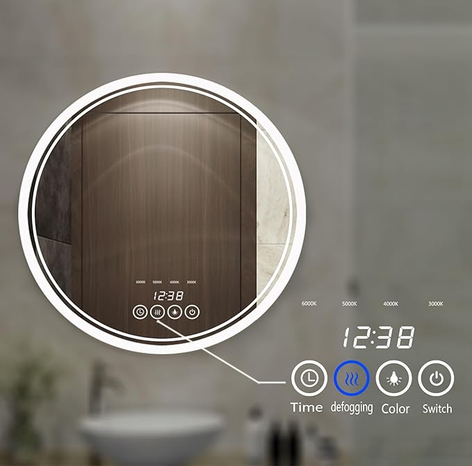 24 Inch Wall-Mounted Round Bathroom Mirror - Image 5