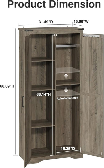 Tall Storage Cabinet with Adjustable Shelves, Farmhouse Pantry Organize with 2 - Image 2