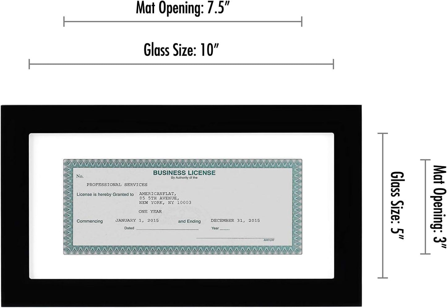 Americanflat 5x10 Document Frame - Matted to 3.5x8 - Black | Engineered Wood construction, Shatter-resistant glass, displays certificates, certifications and licenses