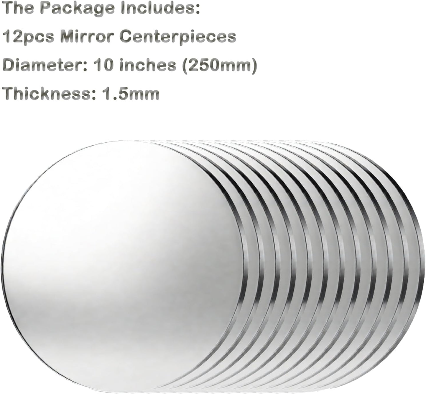 12 Pcs 10 Inch Mirror Centerpieces Charger Plates Decorative Trays Thickness 1.5 mm (Silver)