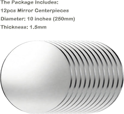 12 Pcs 10 Inch Mirror Centerpieces Charger Plates Decorative Trays Thickness 1.5 mm (Silver)