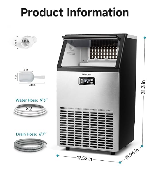 EUHOMY Commercial Ice Maker Machine, 100lbs/24H Stainless Steel Under Counter - Image 8