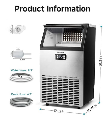 EUHOMY Commercial Ice Maker Machine, 100lbs/24H Stainless Steel Under Counter - Image 8