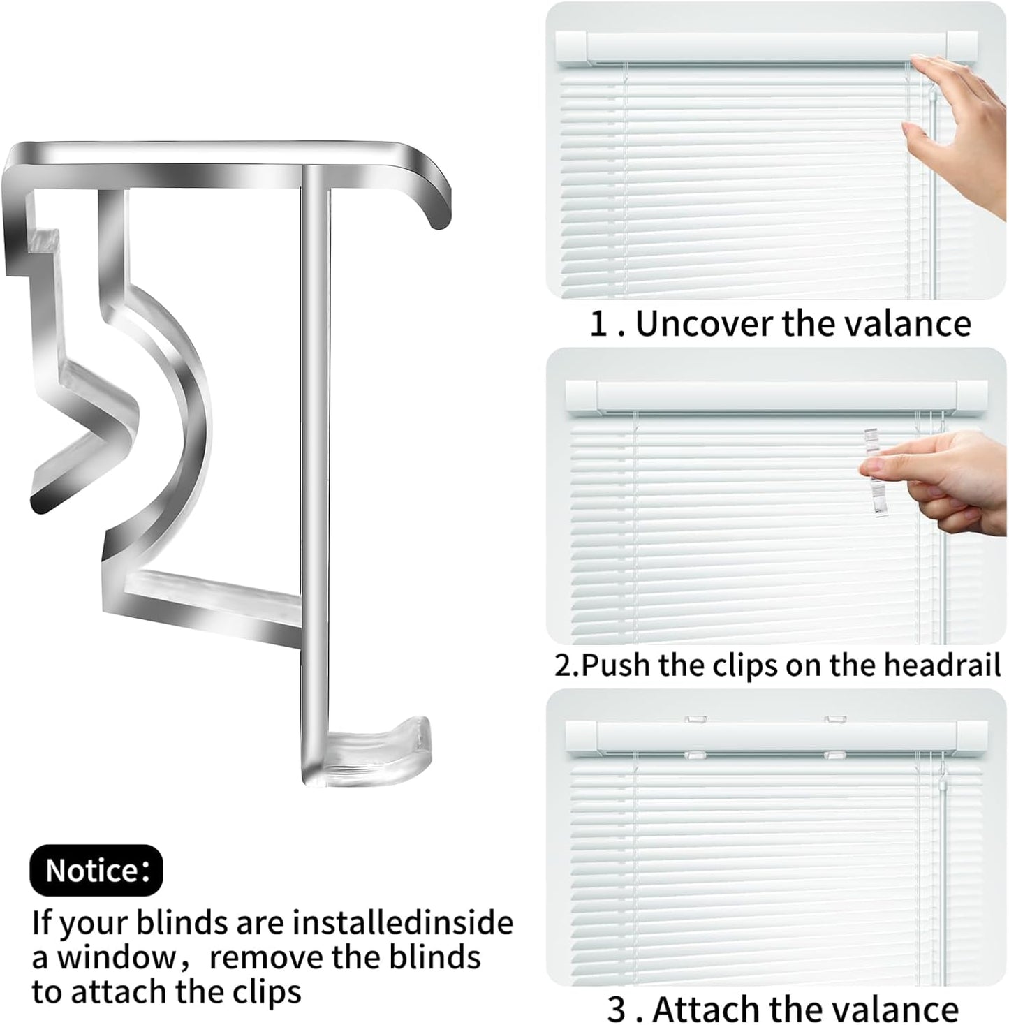 12 Pcs Valance Blind Clips Replacement Clear 2 Inch Plastic Hidden Clips for Horizontal Blinds