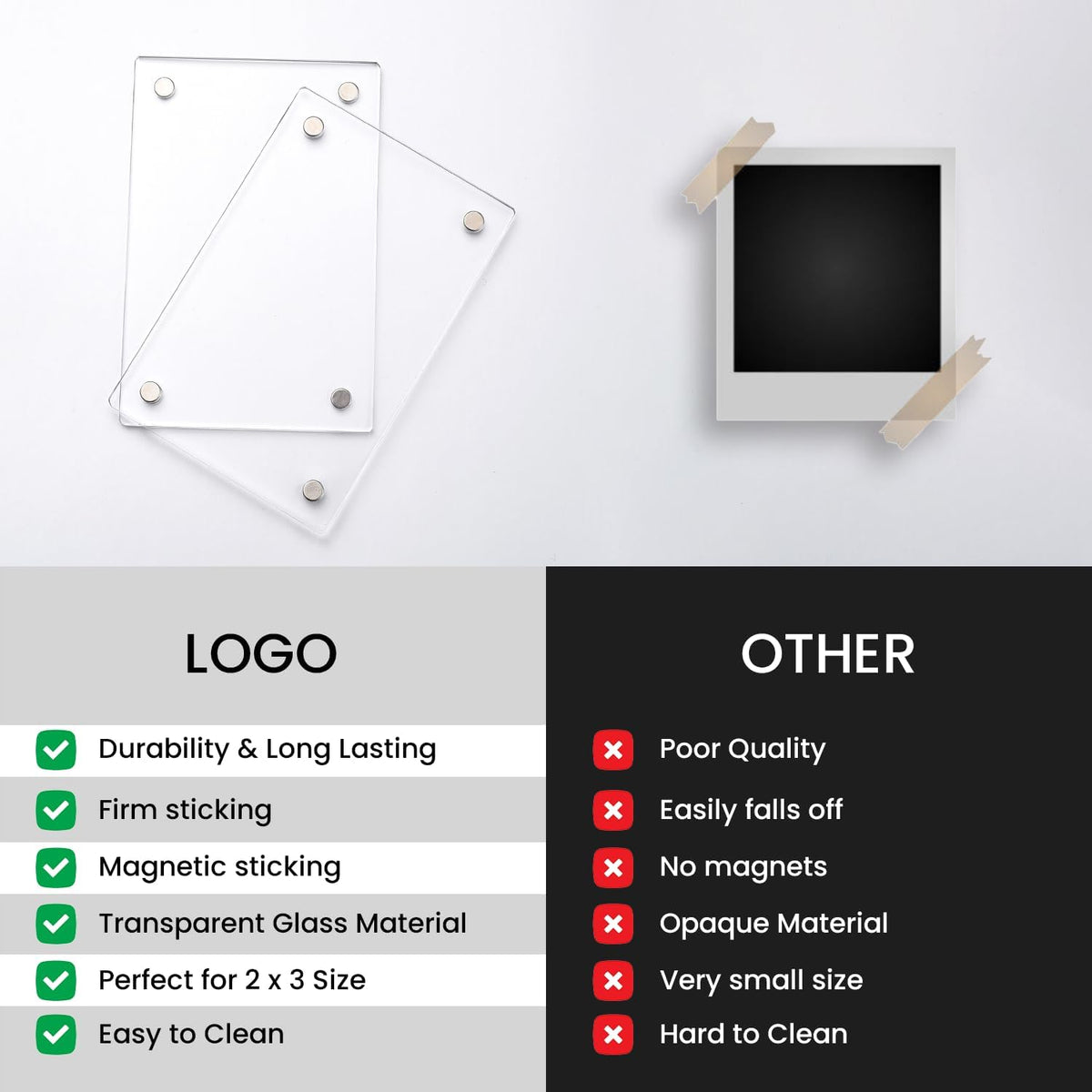 Acrylic 2 x 3 Magnetic Picture Frame for Fridge – Pack of 20 Clear Double-Sided Polaroid Frame for Small Picture – Durable Wallet Size Magnet Photo Frame for Refrigerator or Locker Decor