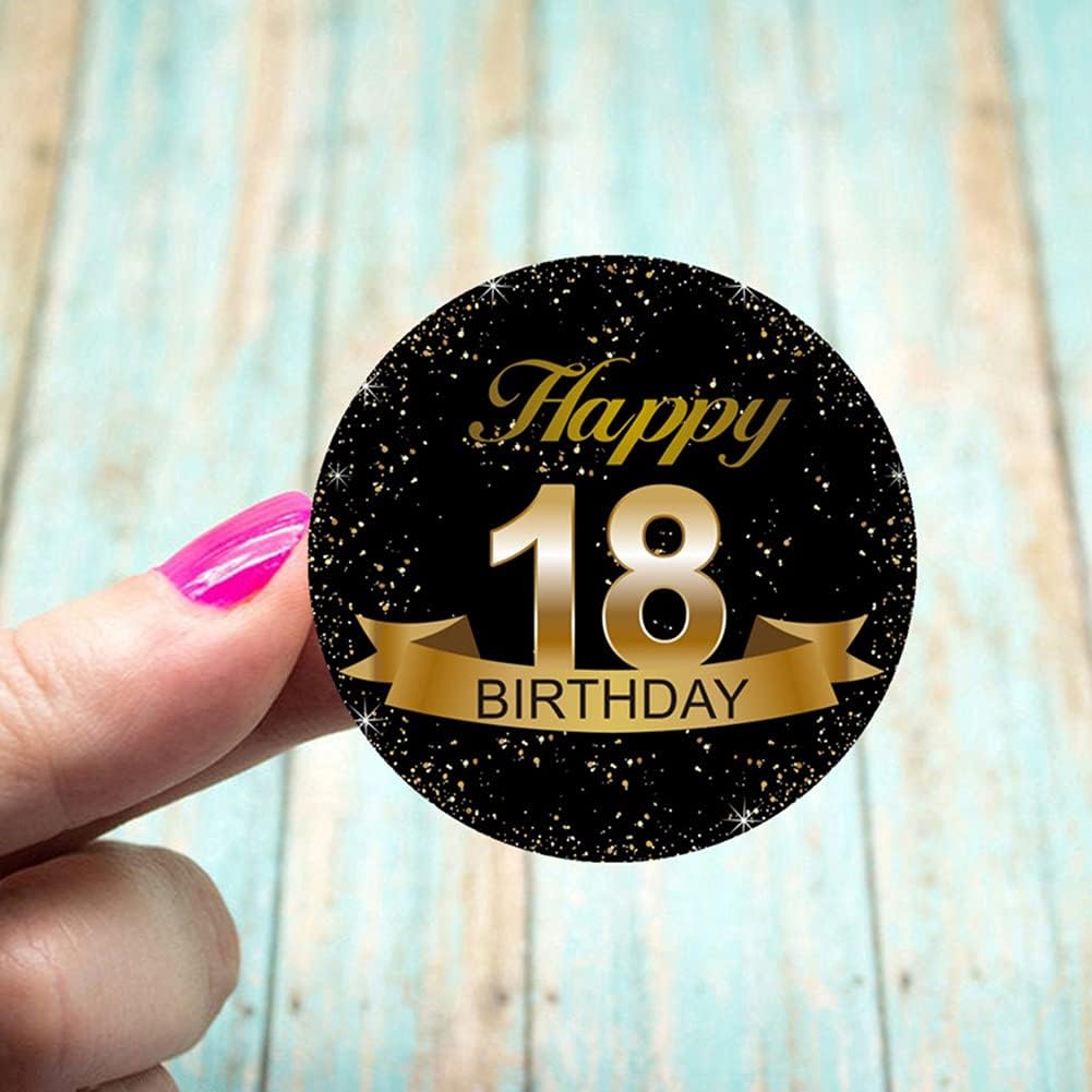 Black and Gold 18th Birthday Party Favor Stickers - 2 Inches - 50 Labels, Black,gold