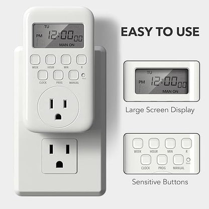 BN-LINK Indoor Digital Timer Outlet, Single Outlet 7 Day Programmable Light - Image 2