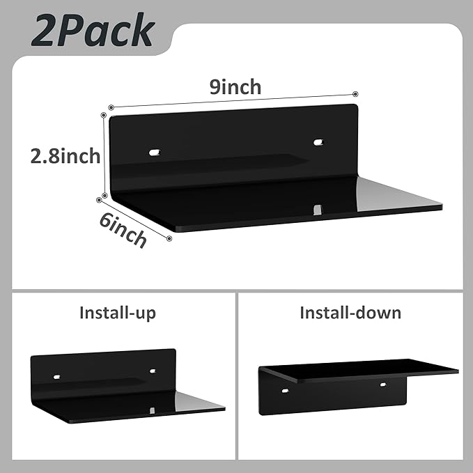 9 Inches Acrylic Wall Shelves 2 Pack, Floating Shelf - Image 3