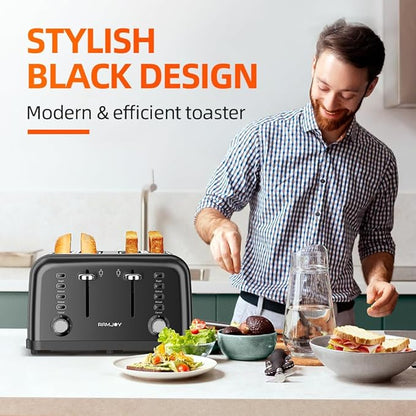 Black Toaster 4 Slice, Dual Independent Controls, Extra Wide Slot Toasters - Image 2