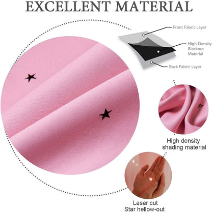 UNISTAR 2 Panels Stars Blackout Curtains for Bedroom Girls Kids Baby Window Decoration Double Layer Star Cut Out Aesthetic Living Room Decor Wall Home Curtain,W52 x L63 Inches,Pink