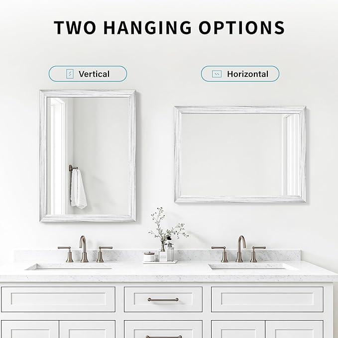 White Wood Effect Framed Wall Mirror, 20x30 Rectangle Mirror, 1/8" - Image 8