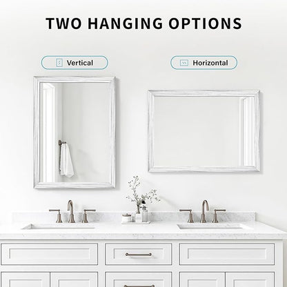 White Wood Effect Framed Wall Mirror, 20x30 Rectangle Mirror, 1/8" - Image 8