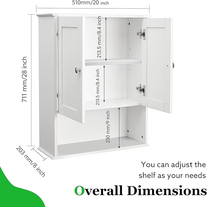 Bathroom Cabinet Wall Mounted Over Toilet Storage Cabinet 20x28 Inch White Wood - Image 2
