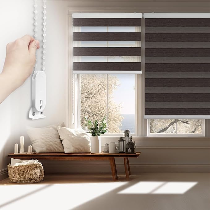 FOIRESOFT Standard Custom Blackout Zebra Roller Blinds Dual Layer Privacy Shade by Foiresoft