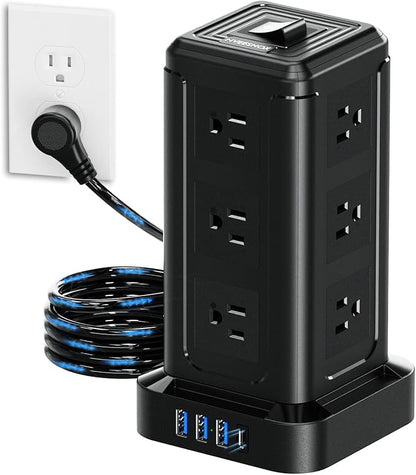 NVEESHOX Surge Protector Power Strip Tower, 10 FT Flat Plug Extension Cord by NVEESHOX