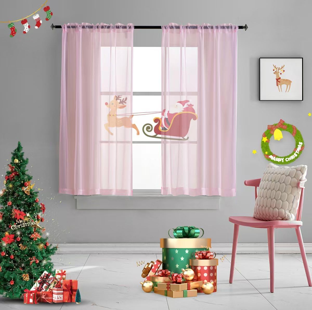 Christmas Baby Pink Sheer Pink Voile Curtains Short Translucent Solid Color 45 Inch Length Rod Pocket Baby Pink Sheers 45 Inches Long For Small Windows Bedroom Living Room Kitchen 2 Panels 52x45