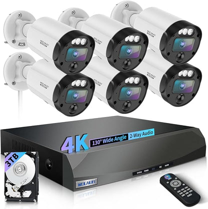 【130° Ultra Wide-Angle & 2-Way Audio】 4K Outdoor Wired Security Camera System by WEILAILIFE