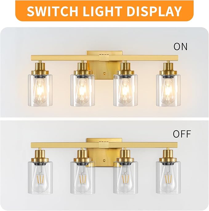 DIKAIDA Bathroom Vanity Light, 4-Light Modern Matte Gold Wall Sconce Lighting - Image 5