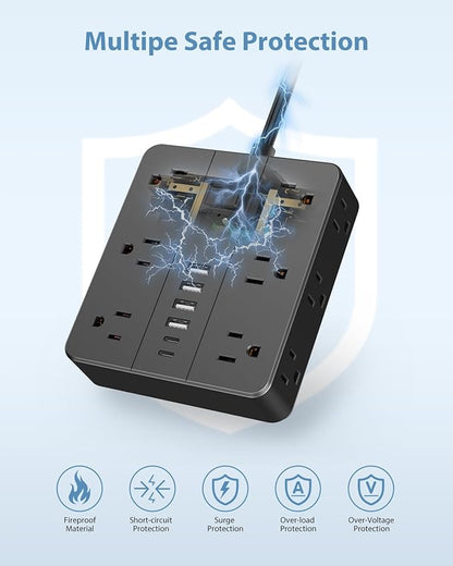 Power Strip Flat Plug with 12 Outlets 6 USB, SMNICE Surge Protector Charging - Image 2