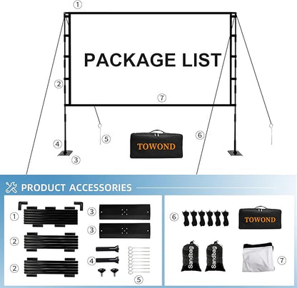 TOWOND Projector Screen and Stand, 100 inch Outdoor Projector Screen Indoor - Image 5