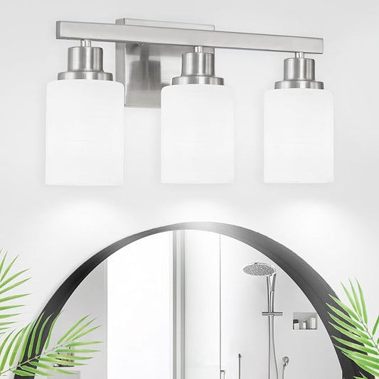 DIKAIDA 3-Light Bathroom Light Fixtures, Nickel Vanity Light, Modern Bathroom by DIKAIDALights
