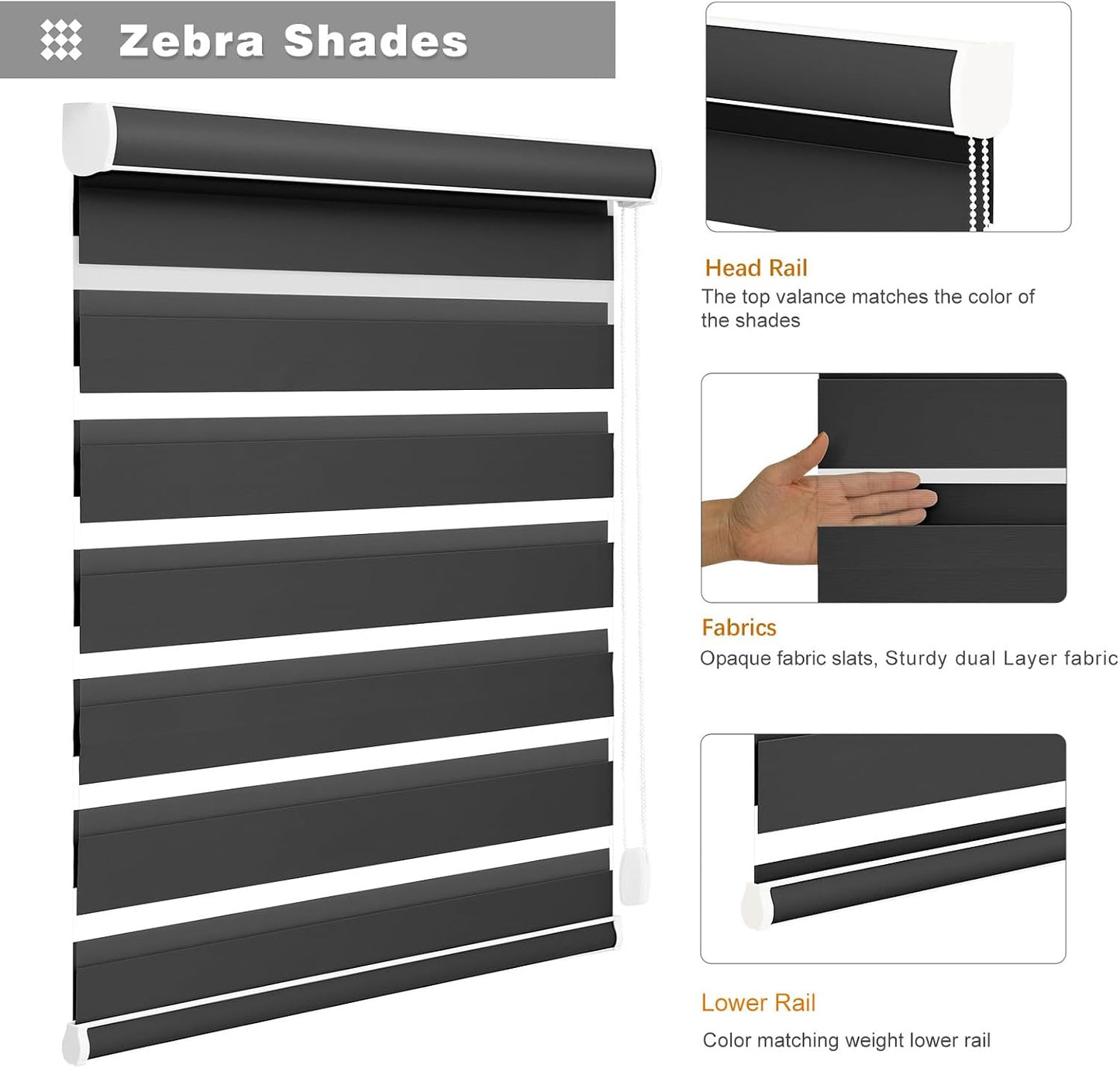 Custom Size Zebra Blinds for Indoor Windows with Cord, Dual Layer Blackout Zebra Roller Shades Corded Pull Down for Home Office Sliding Glass Door Black Out Room Darkening Easy Install