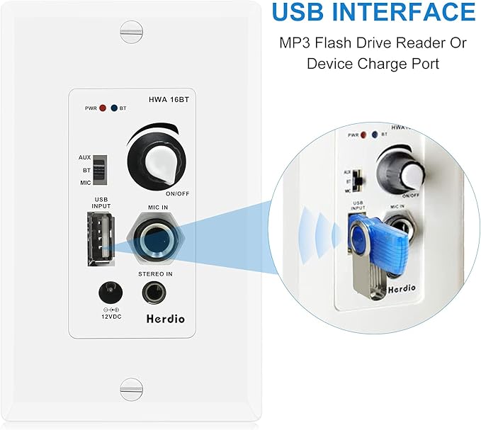 Herdio in Wall Audio Control Amplifier Receiver 2 Channel Wall Plate - Image 5