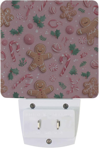 Pigsaly Led Night Light Christmas Gingerbread Men Pink Candy Canes Night Light - Image 2